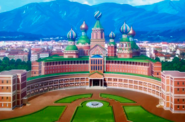 Tensai Ouji no Akaji Kokka Saiseijutsu S01E11: дворец с собором Покрова.